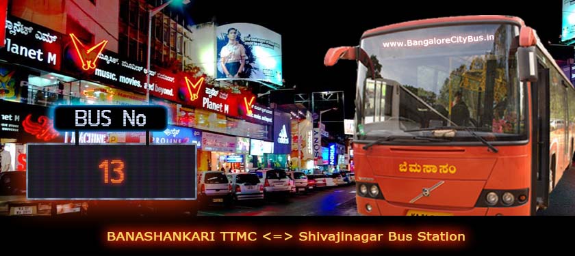 BMTC '13' Bus Route & Timings - Bangalore City Bus No. 13 Stops, Distance & Time Table